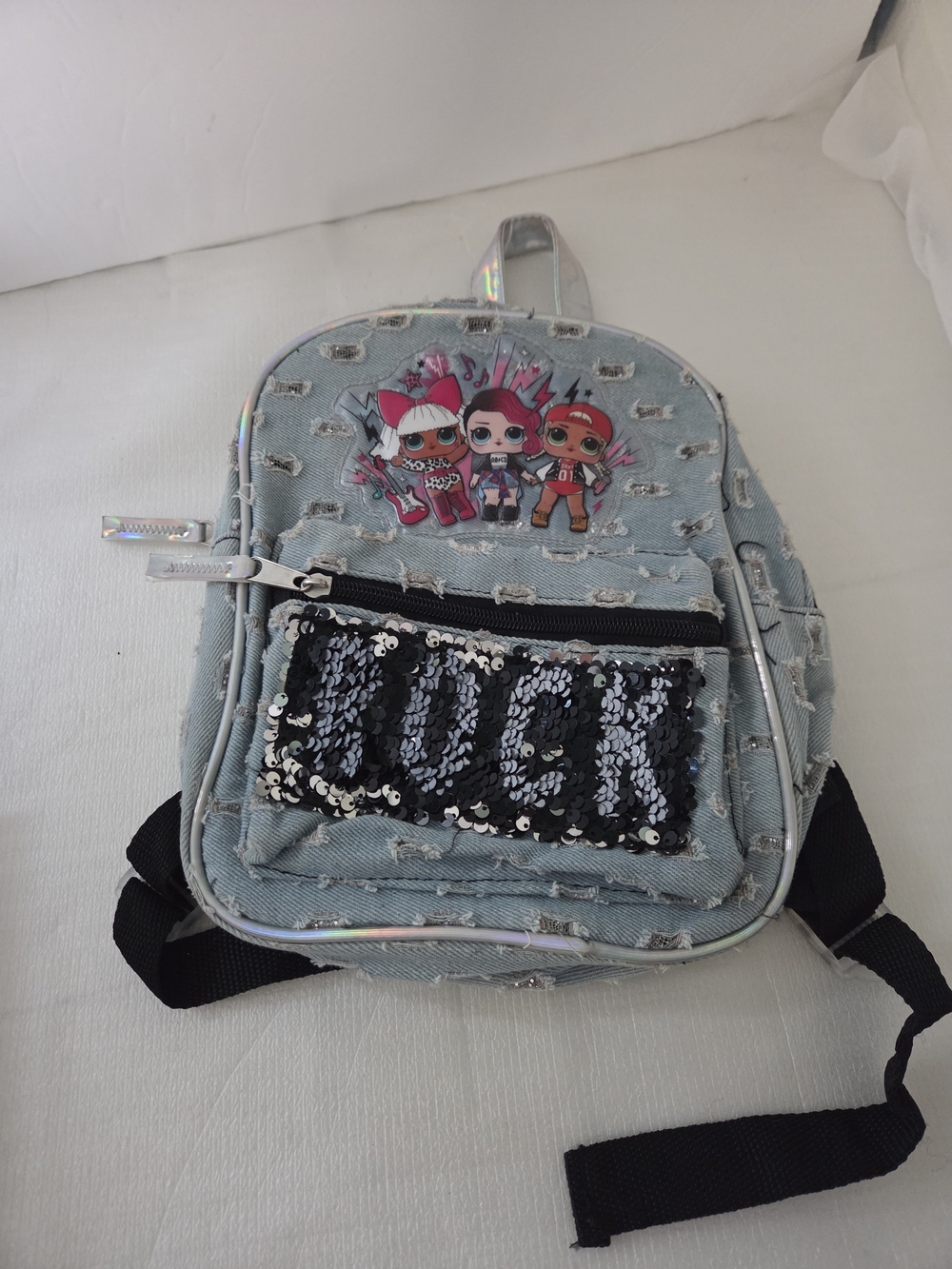 Kids Light Blue LOL Surprise Sequin Mini Backpack with Puffy Character Patch